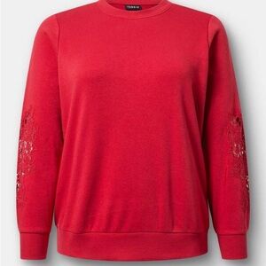 Torrid Vibrant Red Relaxed Crochet Sweatshirt